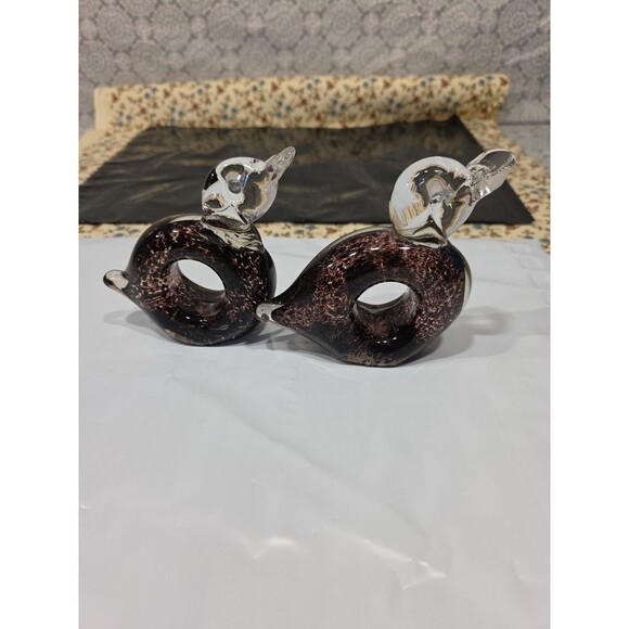 2- Vintage Murano? Glass Ducks Birds Paperweights Black Purple Clear‎ MCM Home - Picture 7 of 9